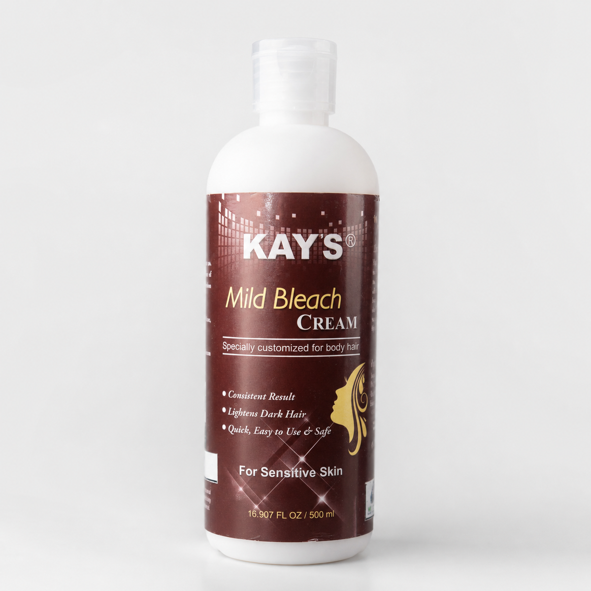 Kay's Mild Bleach Cream 500ml – Specially Customized for Body Hair, For Sensitive Skin, Lightens Dark Hair