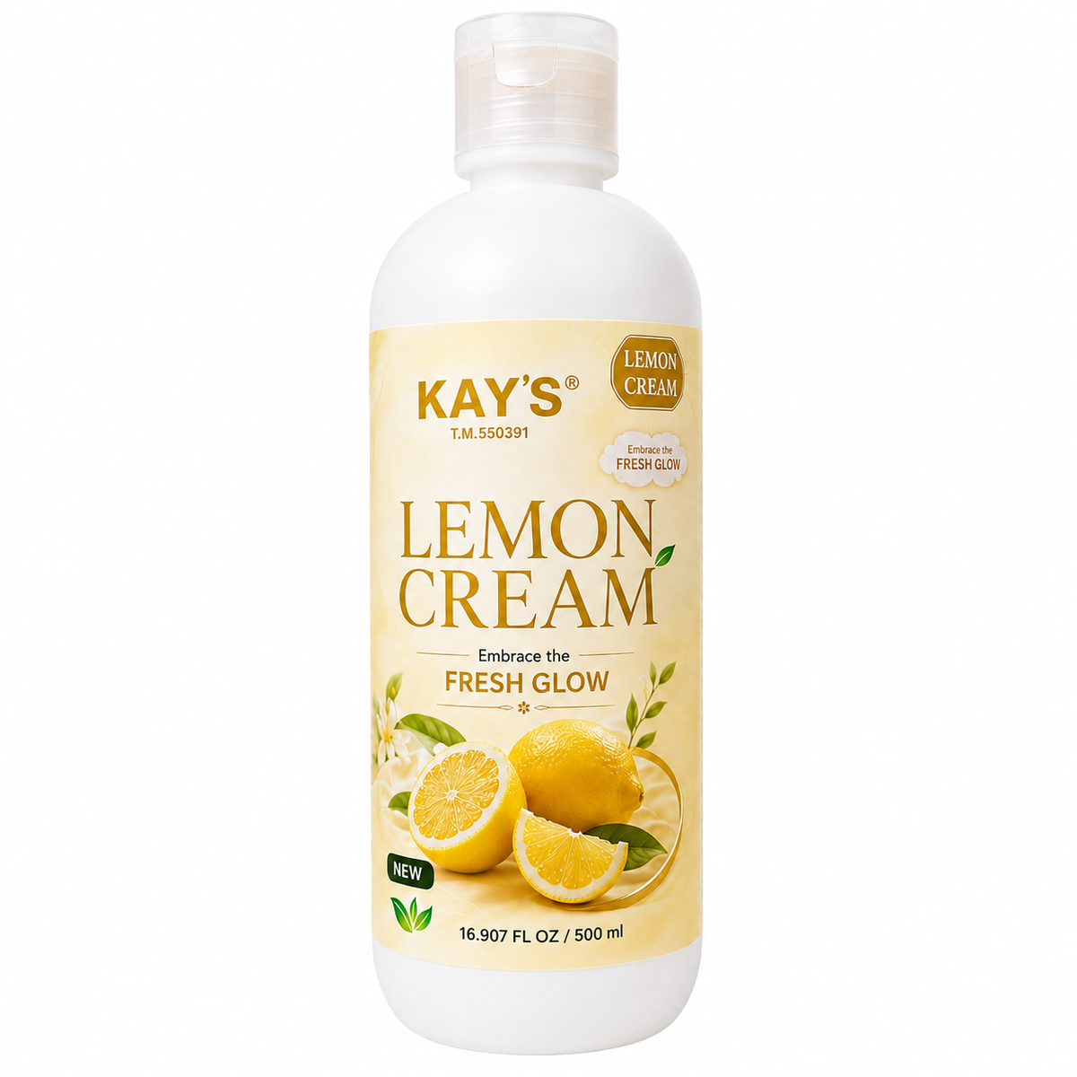 Kay's Lemon Cream 500ml bottle on white background