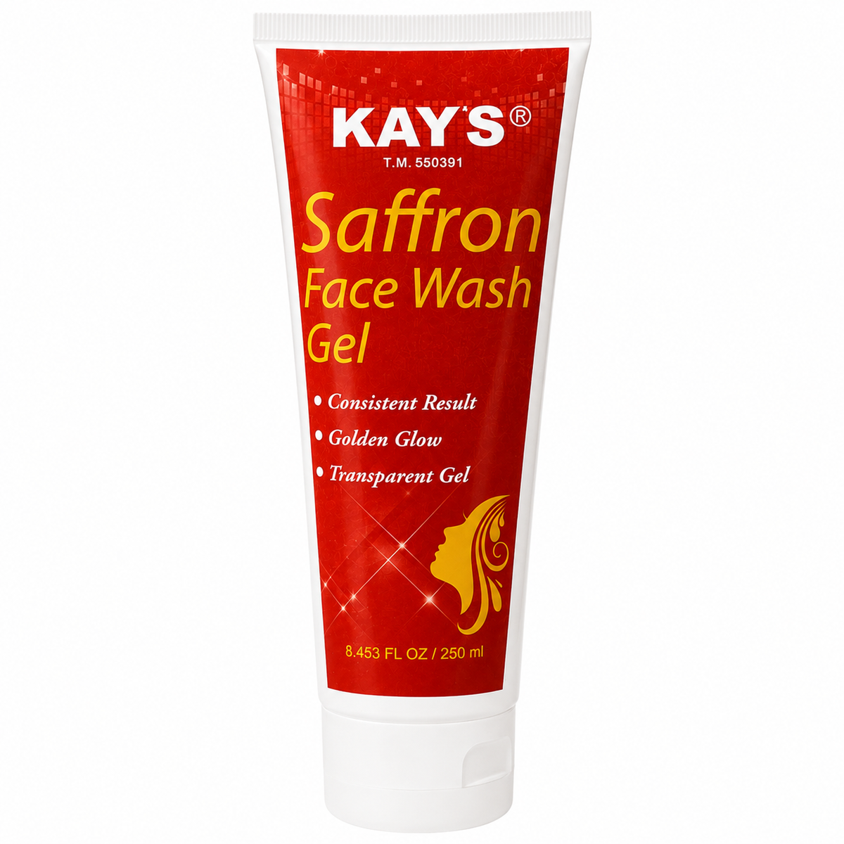 Kay's Saffron Face Wash Gel 250ml tube on white background